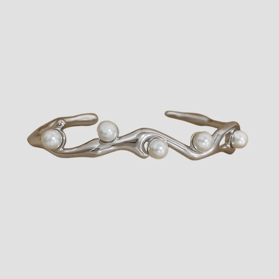 Rugged Pearl Stainless Steel Cuff Bracelet