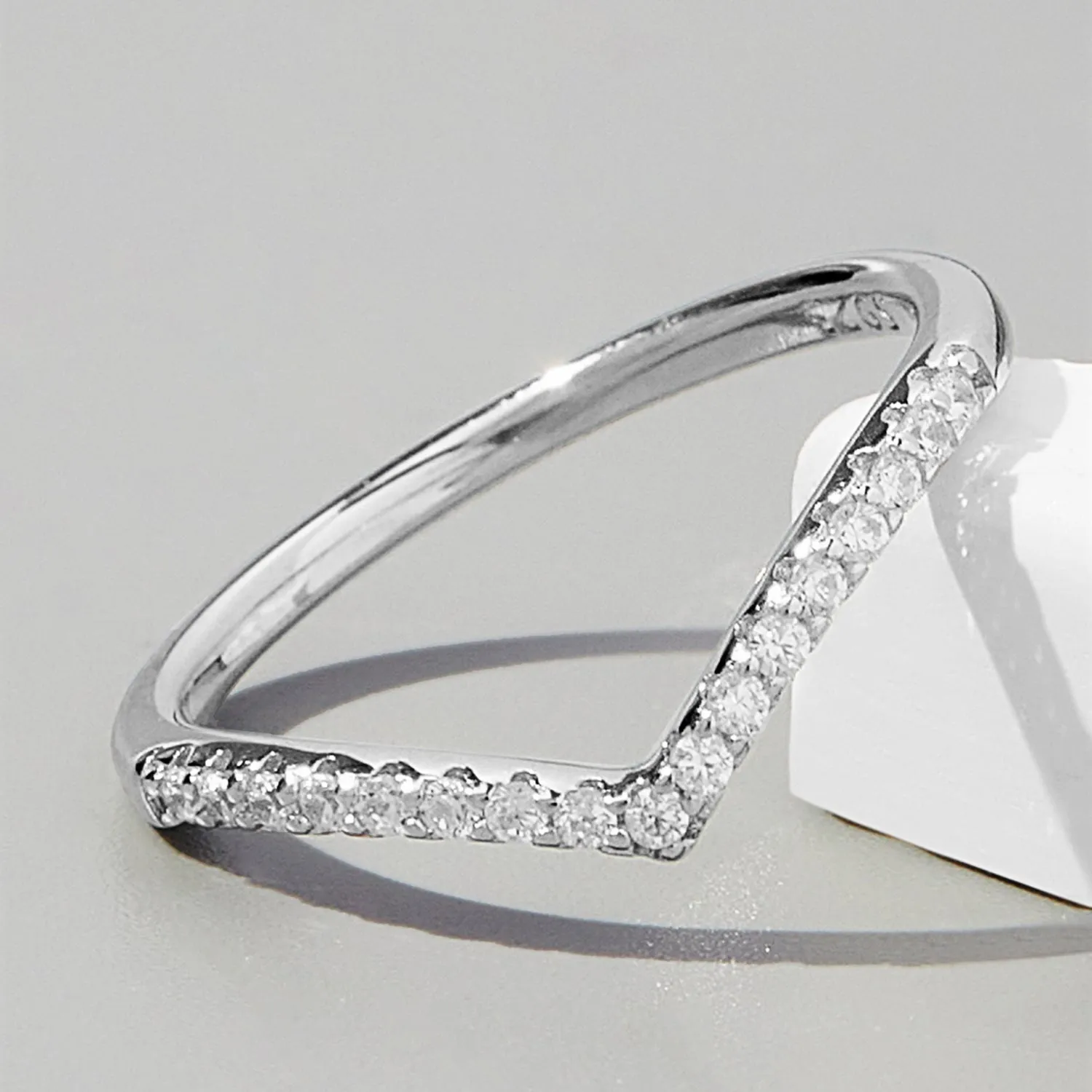 S925 Sterling Silver Chevron Ring with Zircon Accents