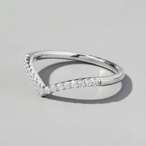 S925 Sterling Silver Chevron Ring with Zircon Accents