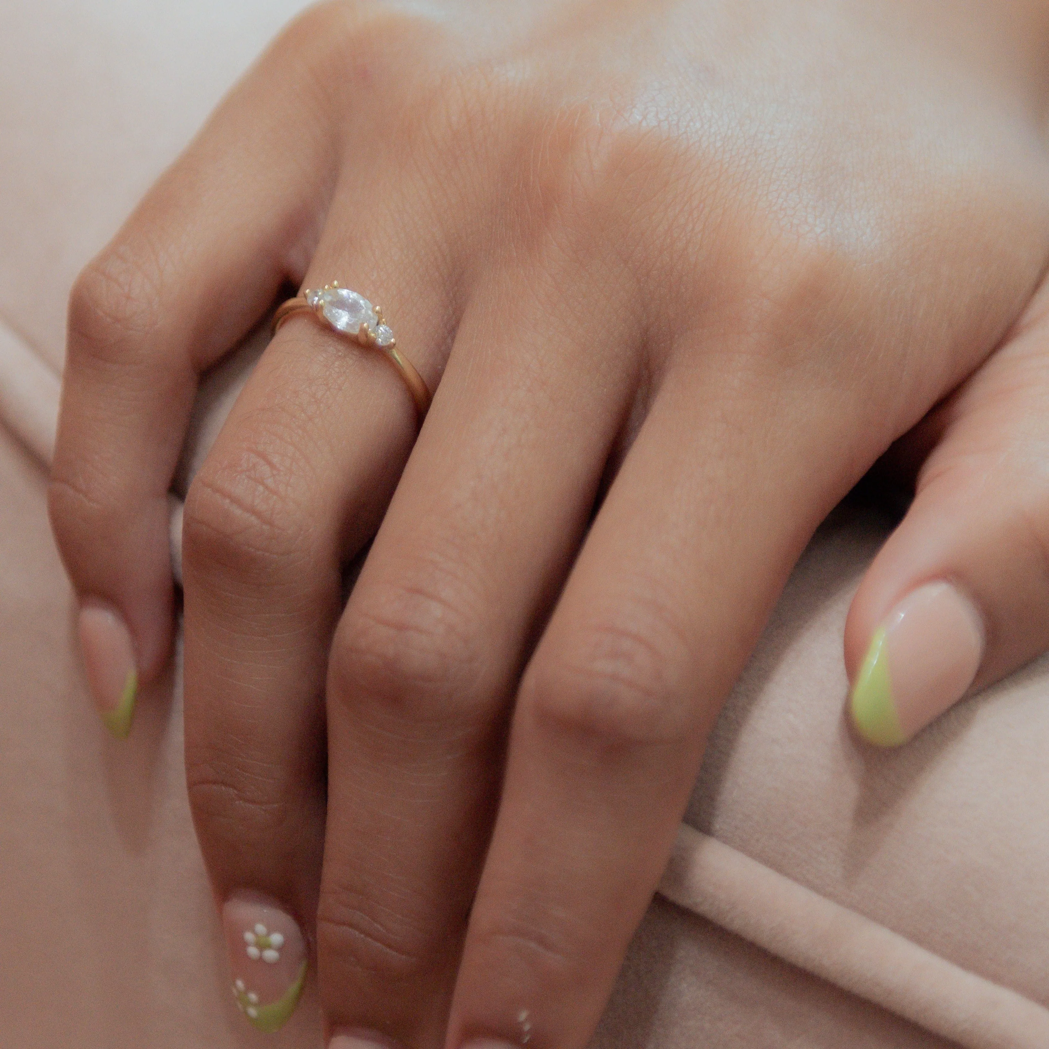 SALE - Triple CZ Centered Oval Ring