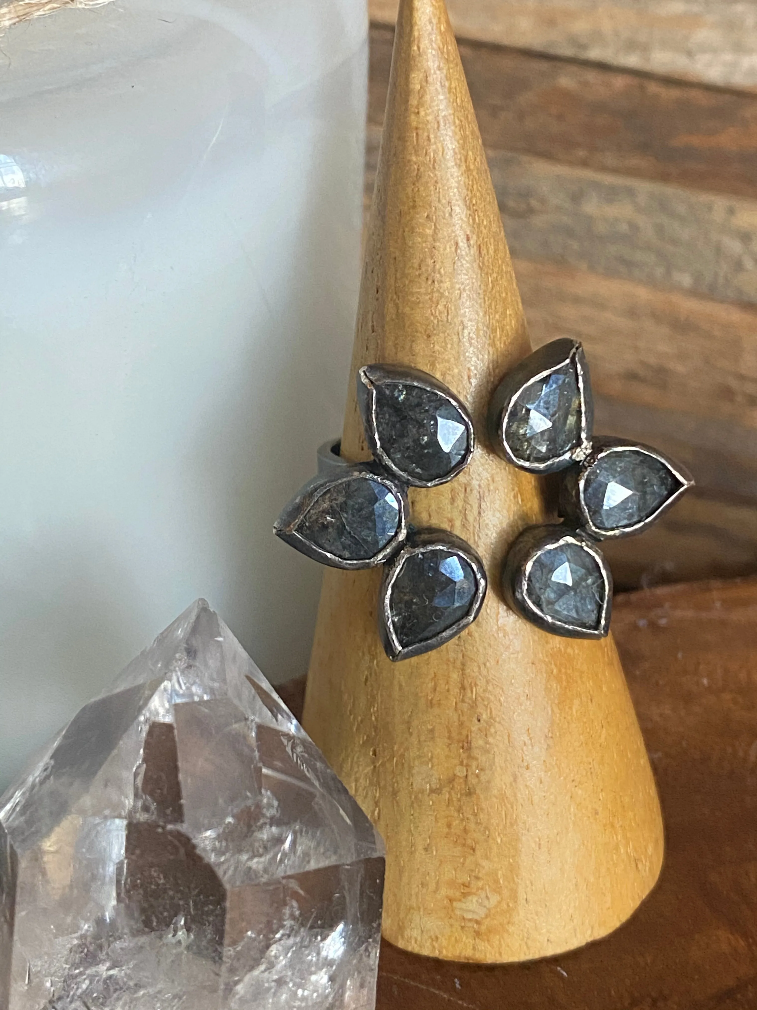 Sasha Walsh Floral Silverite Open Ring