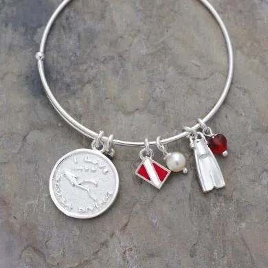 Scuba Diving Bracelet, Dive Flag Bangle Bracelet, I Love Scuba Diving Charm Bracelet, Adjustable Scuba Bracelet, Expandable Dive Bangle Bracelet