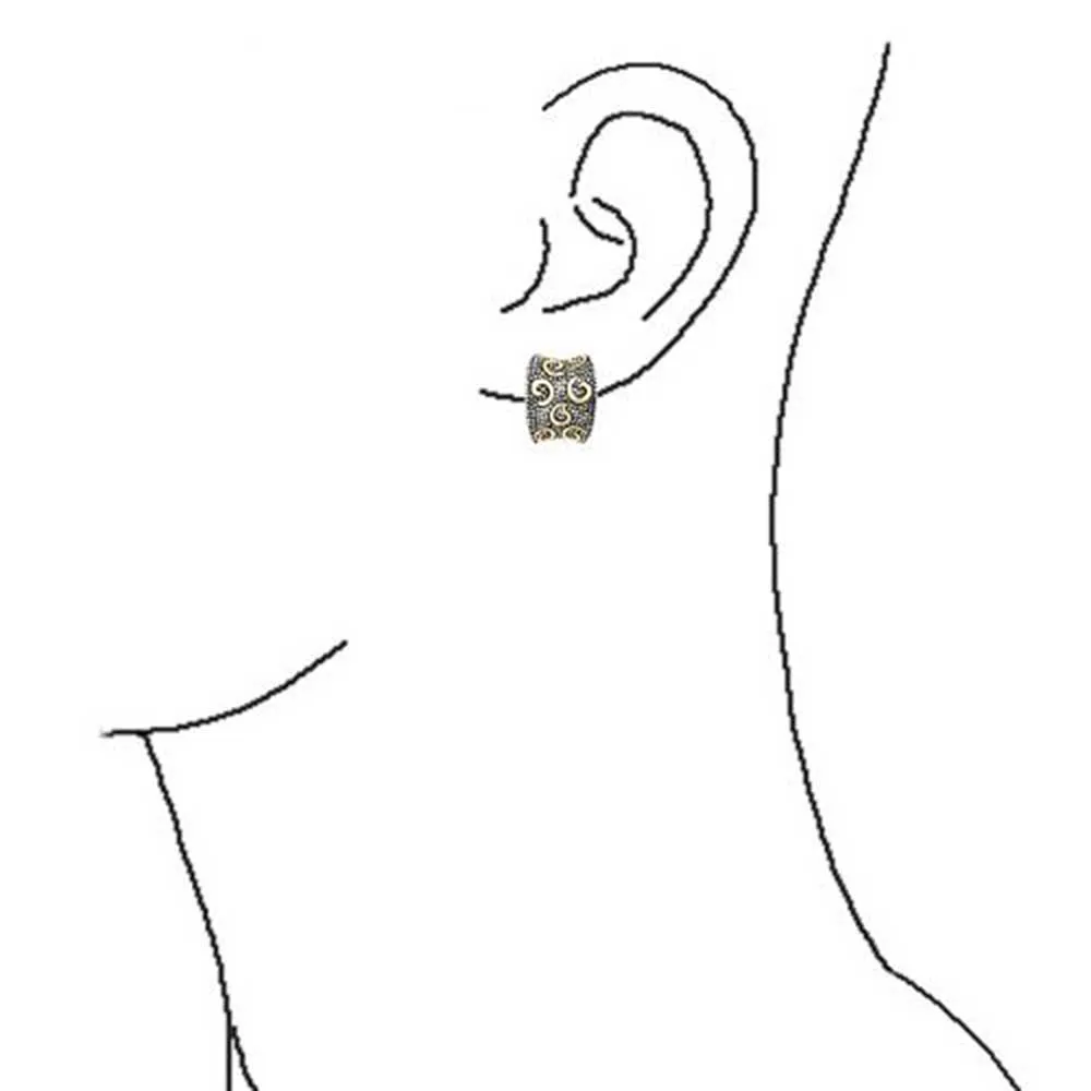 Set of 2 Egyptian Greek Bali Swirl Clip-On Earrings Wide Half Hoop Gold Plated