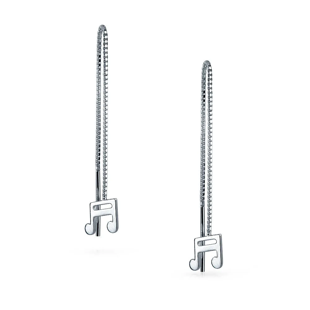 Set of 2 Music Note Celestial Star Long Chain Threader Dangle Earrings Silver
