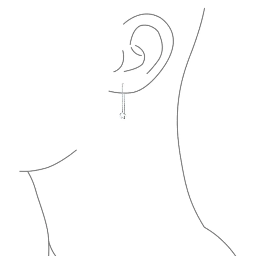 Set of 2 Music Note Celestial Star Long Chain Threader Dangle Earrings Silver