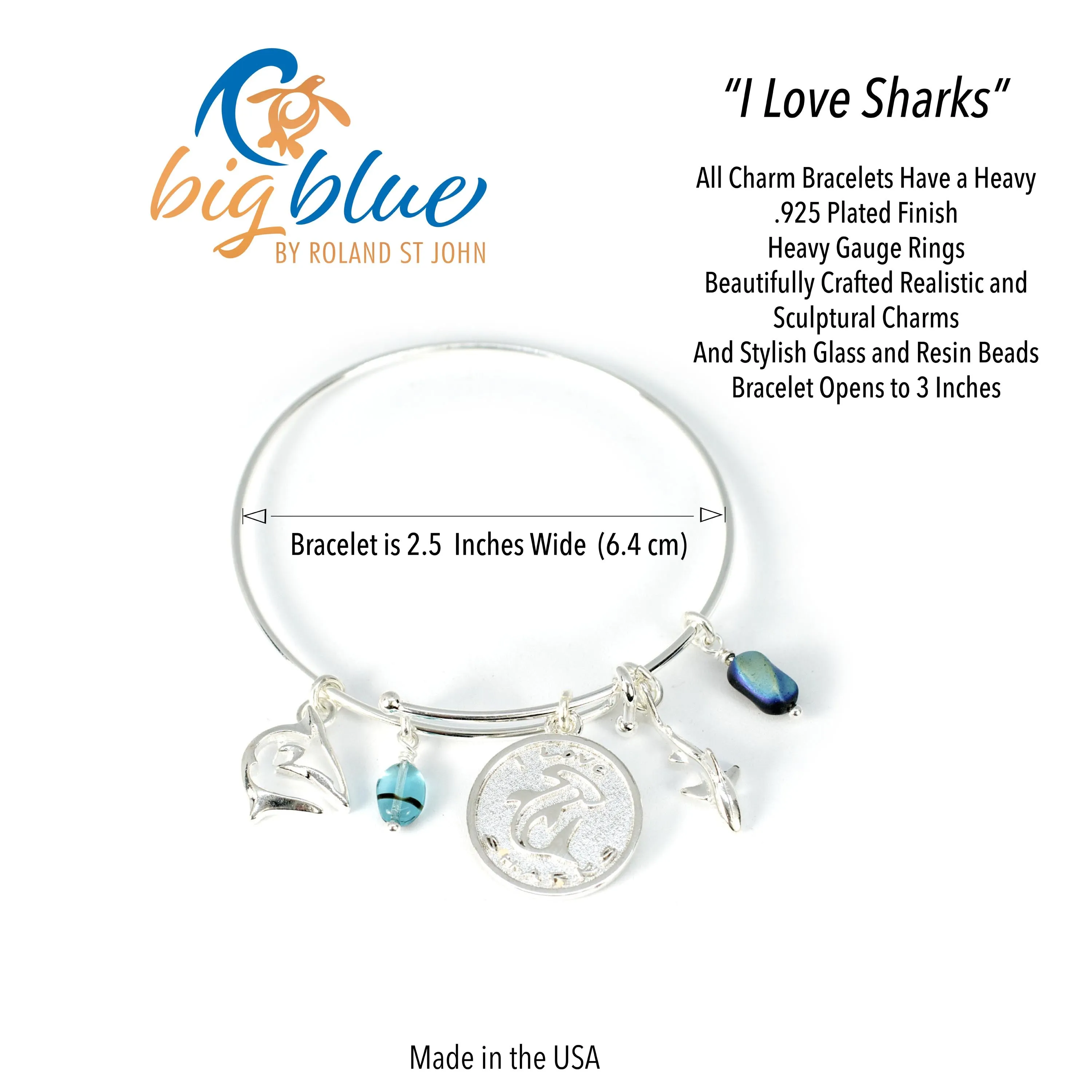 Shark Bracelet, Reef Shark Bangle Bracelet, Shark Charm Bracelet, Adjustable Bracelet for Women, Bangle Bracelet with Shark Charms
