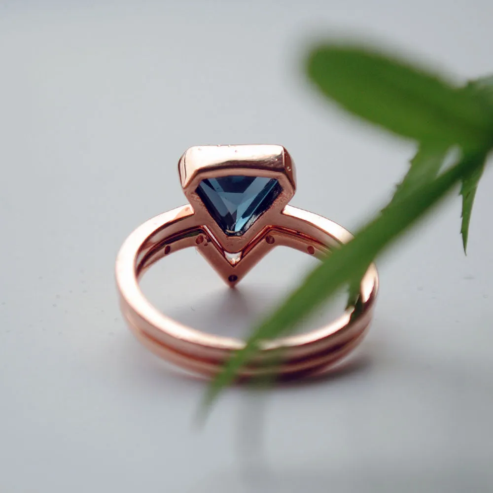 Shield Shaped Blue Topaz and Diamond Engagement Ring Set