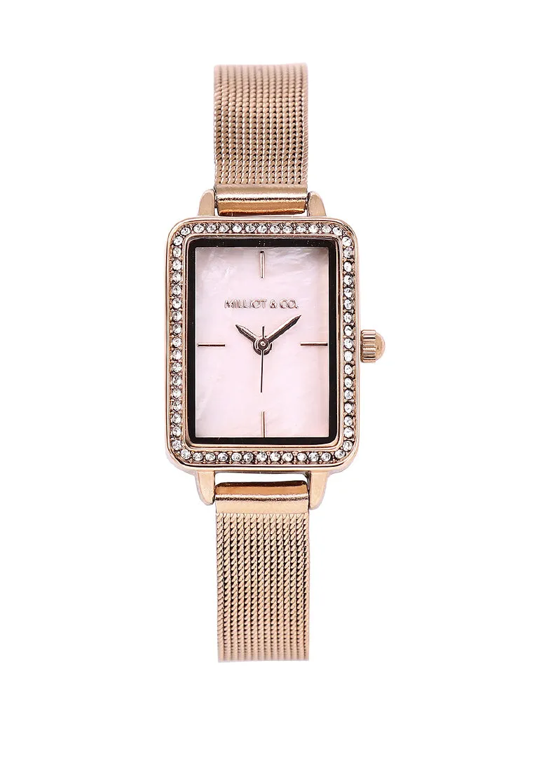 Shirley Rose Gold Mesh Watch with Bangle Set (Salmon)