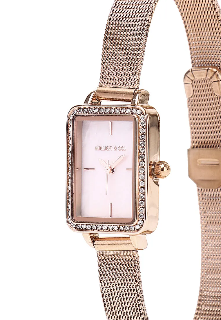 Shirley Rose Gold Mesh Watch with Bangle Set (Salmon)