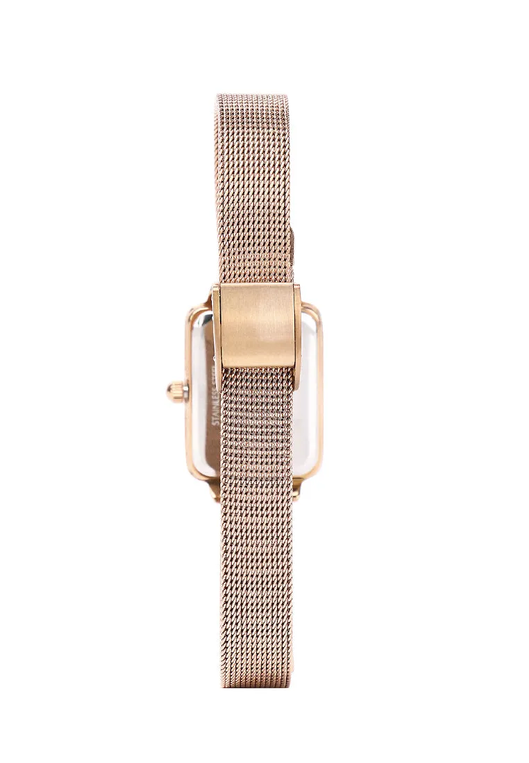 Shirley Rose Gold Mesh Watch with Bangle Set (Salmon)
