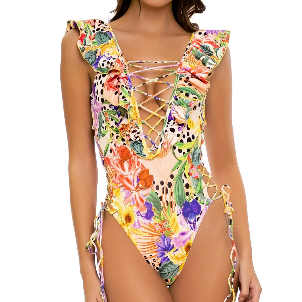 SHOCKING FLORALS - Open Side One Piece Bodysuit