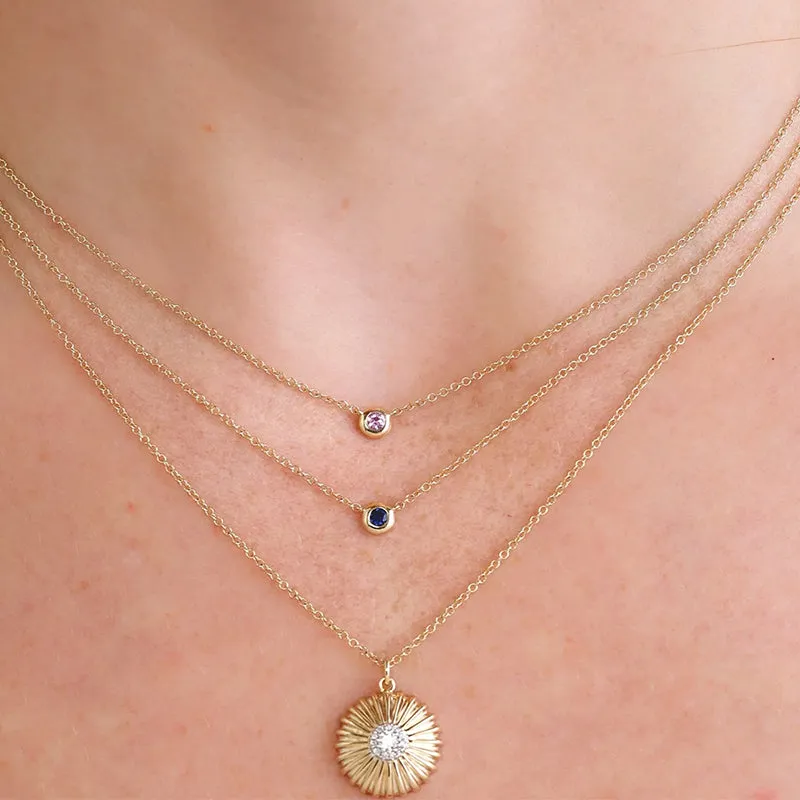 Shy Creation 14K Gold 0.07 Pink Sapphire Bezel Necklace - SC55026486