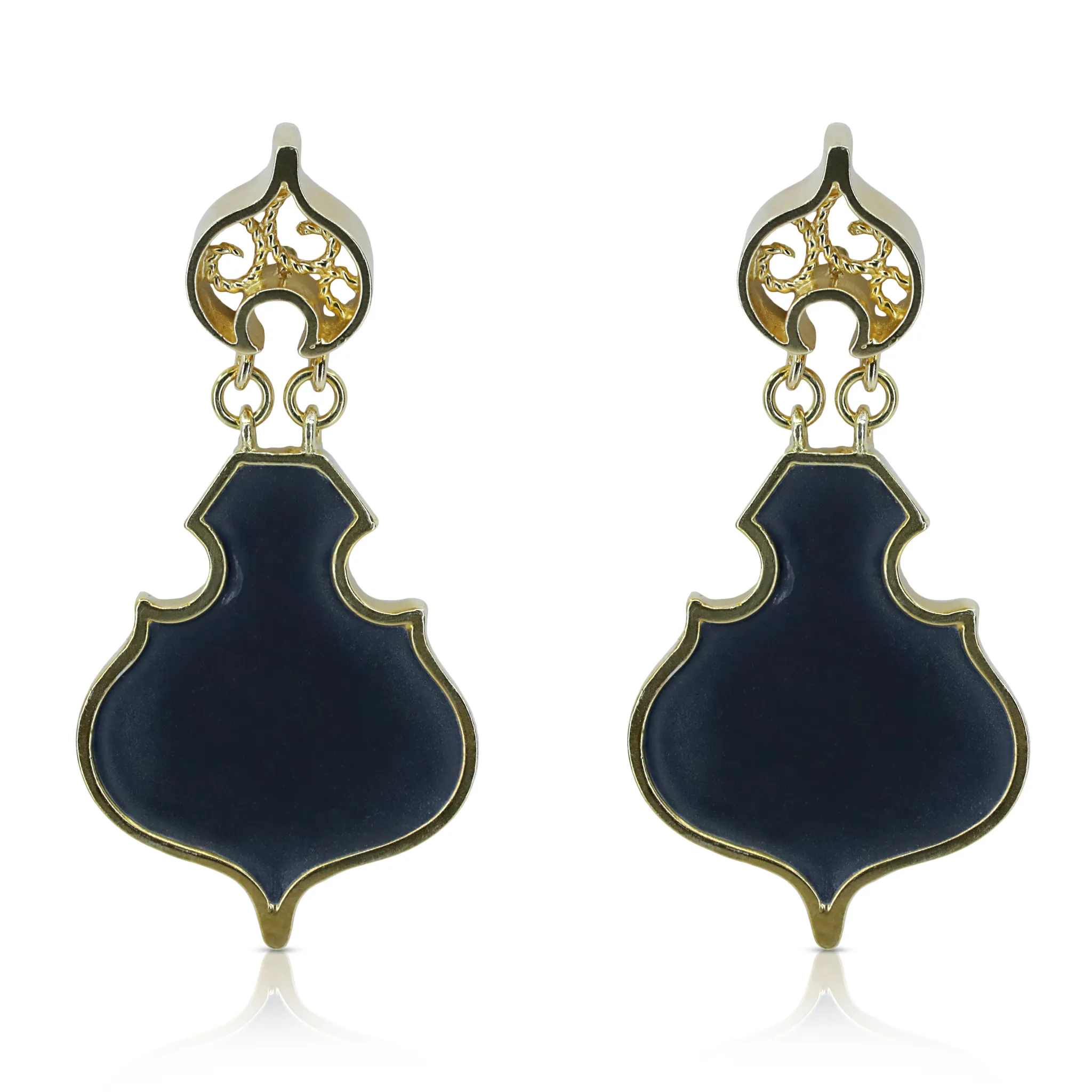 Silver and Black Enamel Geometric Earrings