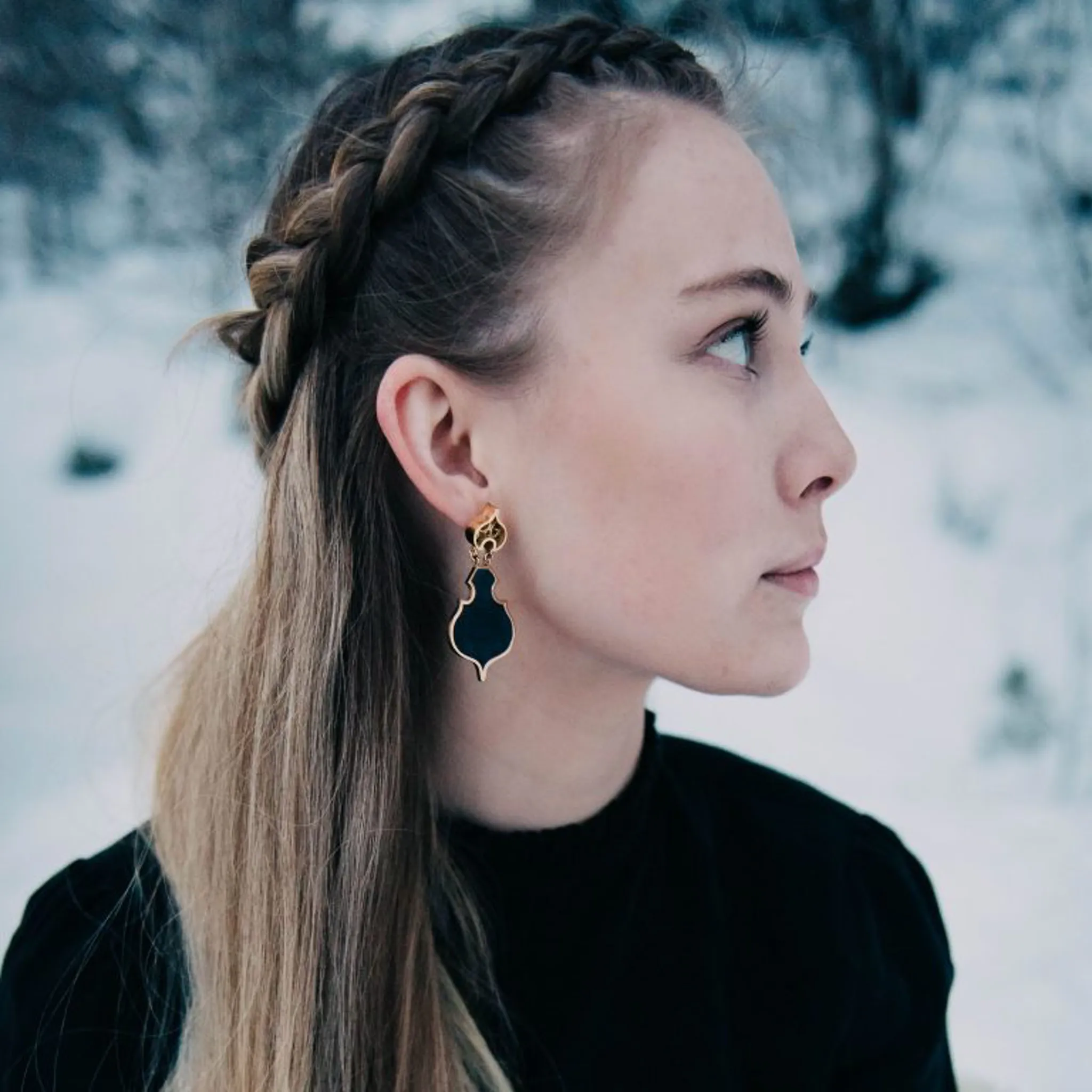 Silver and Black Enamel Geometric Earrings