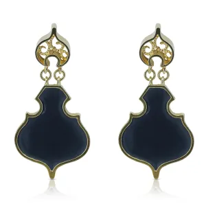 Silver and Black Enamel Geometric Earrings
