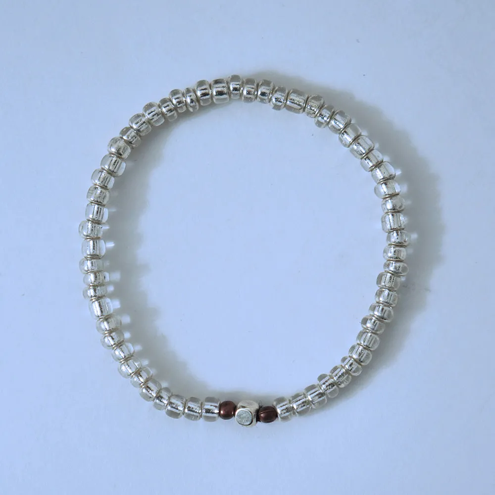Silver Glass Beads With Center Piece Bracelet | ALPHONSINA