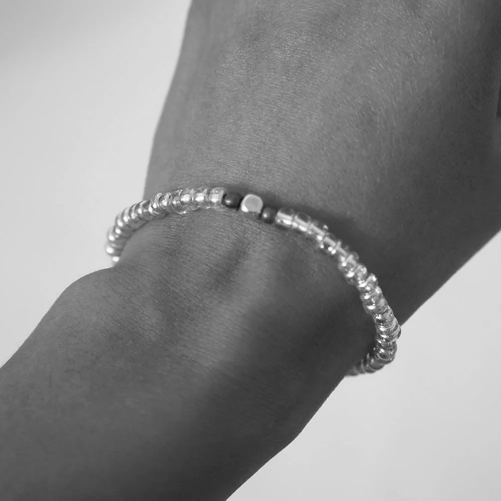 Silver Glass Beads With Center Piece Bracelet | ALPHONSINA