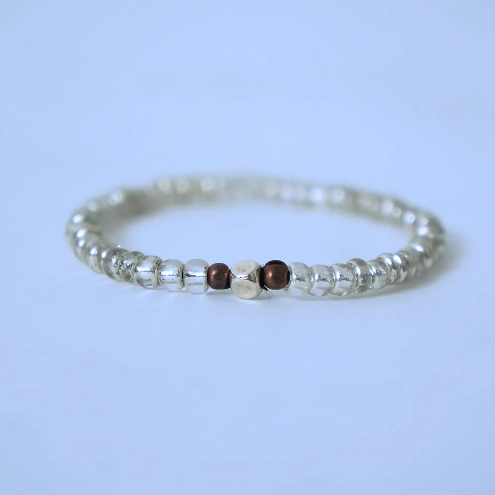 Silver Glass Beads With Center Piece Bracelet | ALPHONSINA