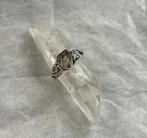 Silver Herkimer Rough Ring with Spiral Detailing