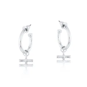 Silver Octavia T Bar Tiny Hoop Earrings