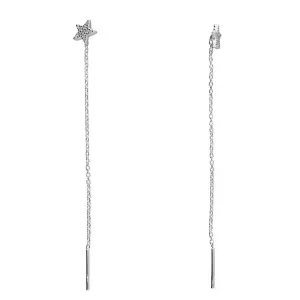 Silver Pull Through Star Drop Earrings