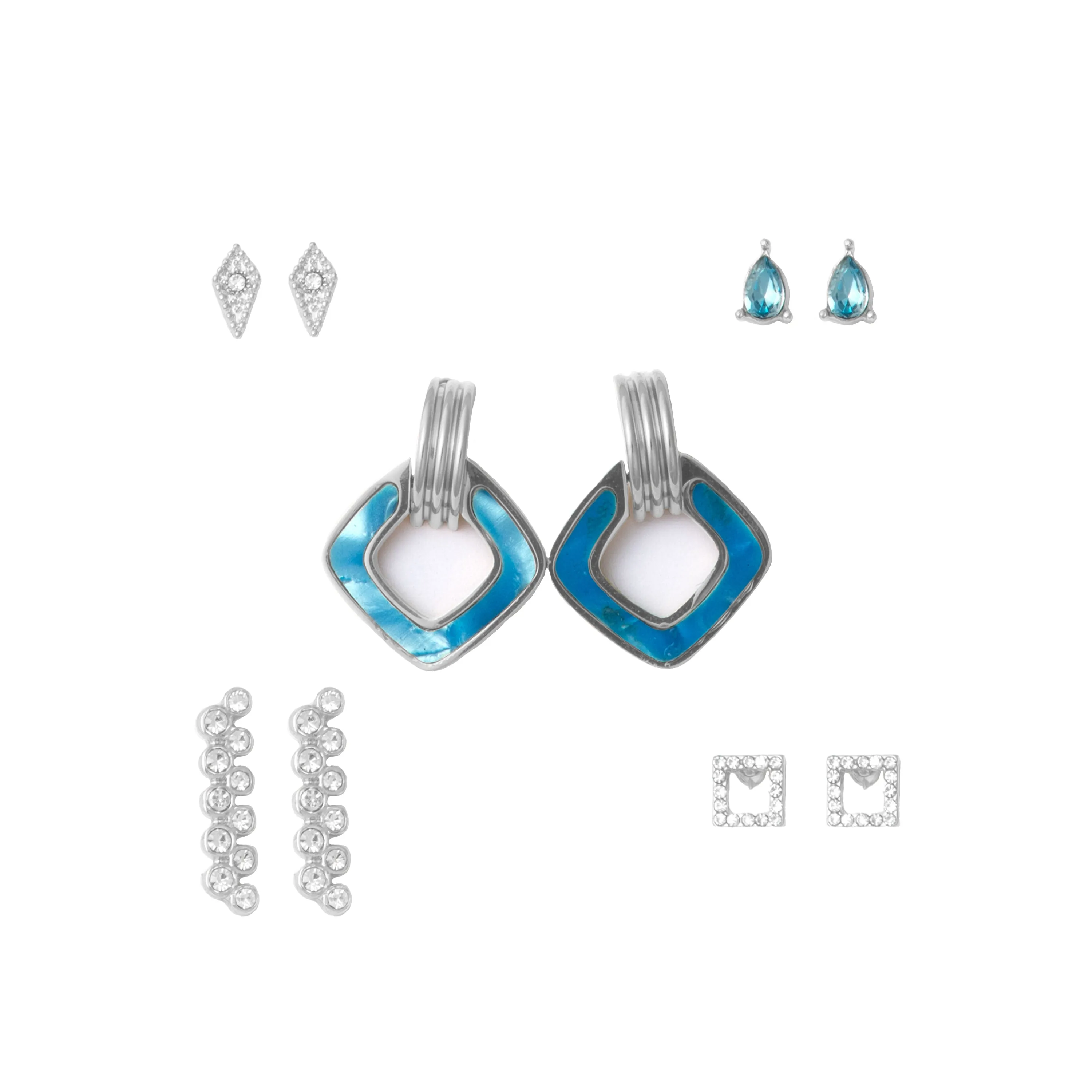 Silver Triangle Cuff Drop Earring Set