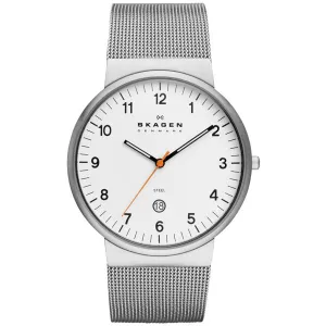Skagen Ancher Silver Mesh Bracelet White Dial Quartz Watch for Gents - SKW6025
