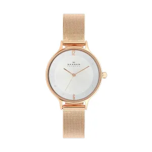 Skagen Anita Lille Rose Gold Mesh Bracelet Silver Dial Quartz Watch for Ladies - SKW2151