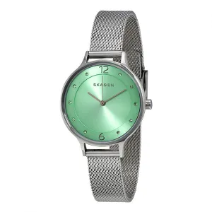Skagen Anita Silver Mesh Bracelet Light Green Dial Quartz Watch for Ladies- SKW 2324