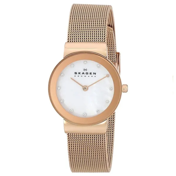 Skagen Freja Rose Gold Mesh Bracelet White Dial Quartz Watch for Ladies - SKW 358SRRD