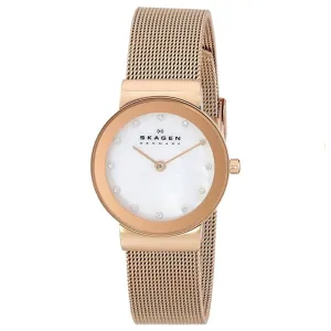 Skagen Freja Rose Gold Mesh Bracelet White Dial Quartz Watch for Ladies - SKW 358SRRD