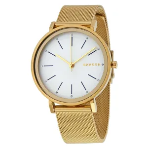 Skagen Hald Gold Mesh Bracelet White Dial Quartz Watch for Ladies - SKW2509
