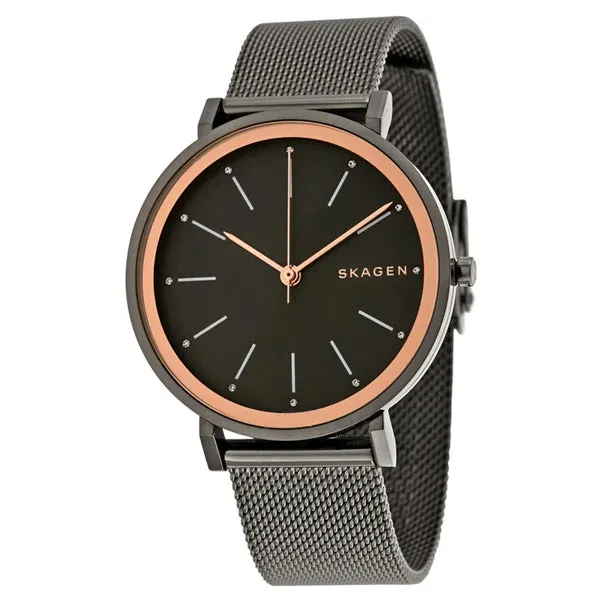 Skagen Hald Gunmetal Mesh Bracelet Black Dial Quartz Watch for Ladies - SKW2507