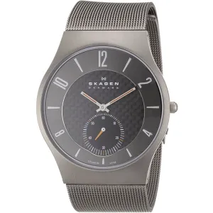 Skagen Titanium Grey Mesh Bracelet Black Dial Quartz Watch for Gents - SKW 805XLTTM