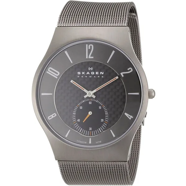 Skagen Titanium Grey Mesh Bracelet Black Dial Quartz Watch for Gents - SKW 805XLTTM