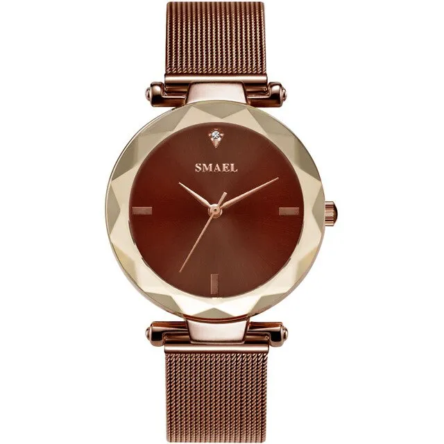 SMAEL Rose Gold Watch Women Quartz Watches Ladies Top Brand Luxury Female Mesh Strap Wrist Watch Girl Clock Relogio Feminino