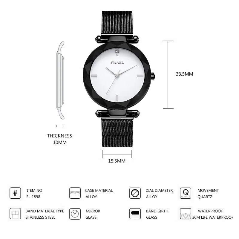 SMAEL Rose Gold Watch Women Quartz Watches Ladies Top Brand Luxury Female Mesh Strap Wrist Watch Girl Clock Relogio Feminino