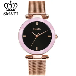 SMAEL Rose Gold Watch Women Quartz Watches Ladies Top Brand Luxury Female Mesh Strap Wrist Watch Girl Clock Relogio Feminino