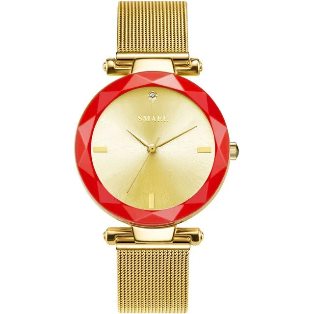 SMAEL Rose Gold Watch Women Quartz Watches Ladies Top Brand Luxury Female Mesh Strap Wrist Watch Girl Clock Relogio Feminino