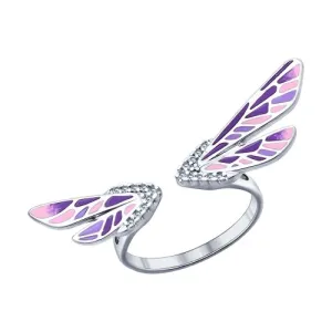 SOKOLOV - Dragonfly Wings Open Ring - Sterling Silver 925 With Enamel And CZ, Purple And Pink