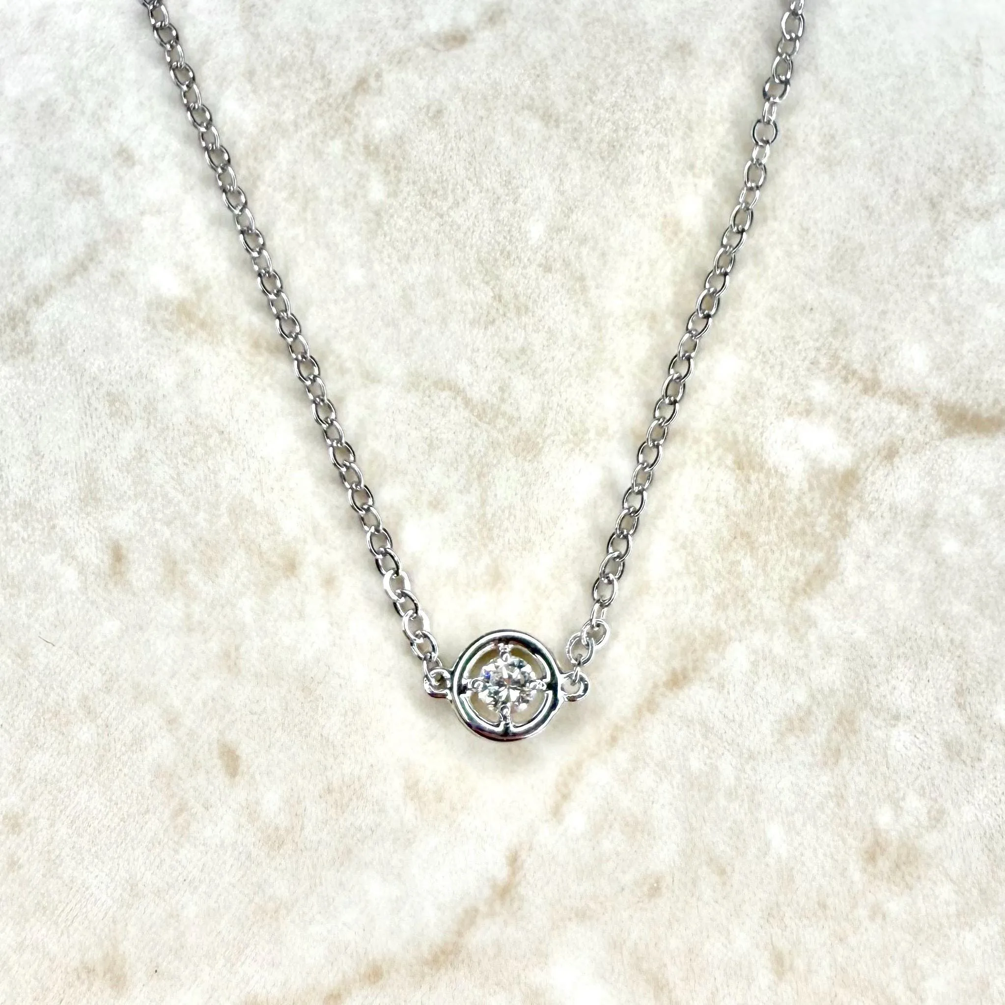 Solid 14 Karat White Gold Natural Diamond Solitaire Pendant Necklace
