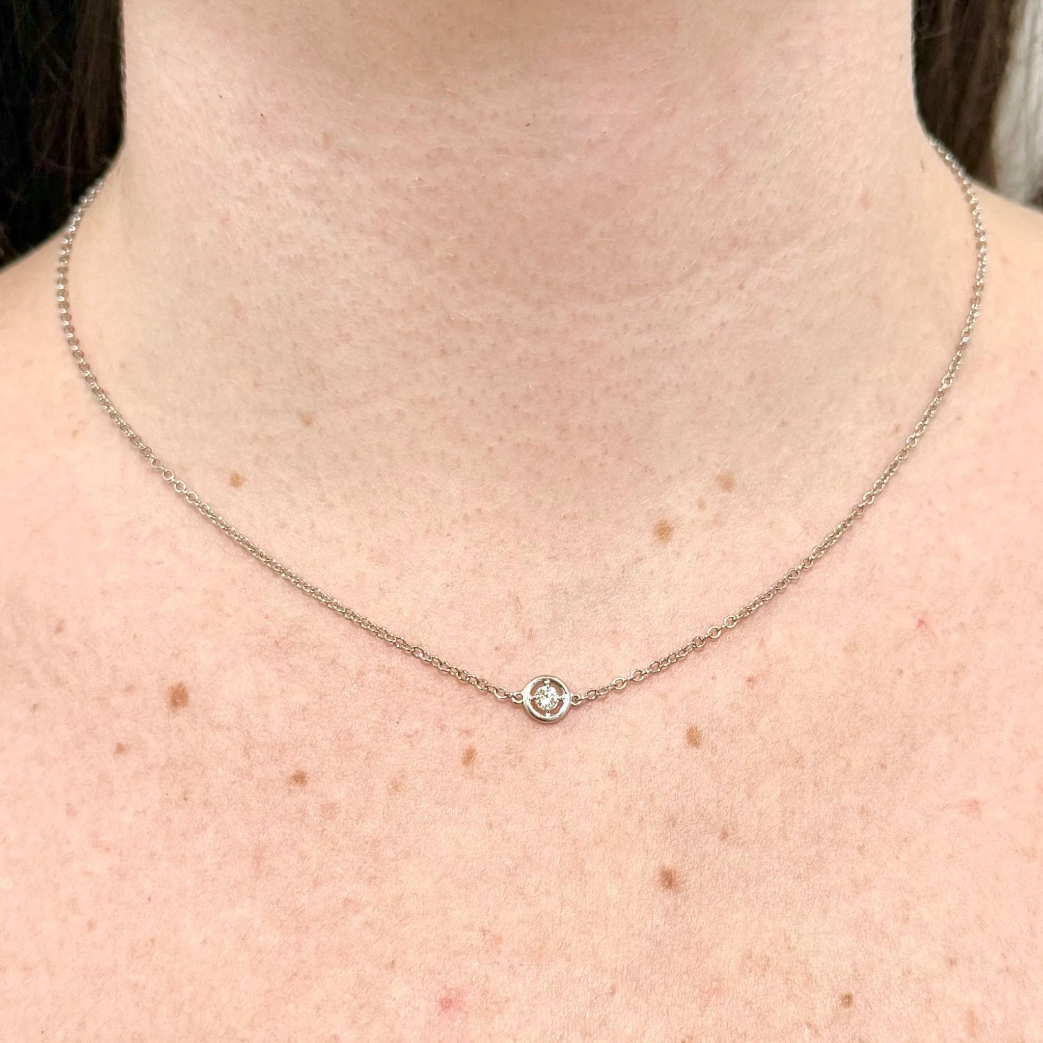 Solid 14 Karat White Gold Natural Diamond Solitaire Pendant Necklace