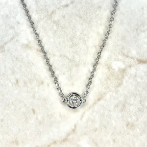 Solid 14 Karat White Gold Natural Diamond Solitaire Pendant Necklace