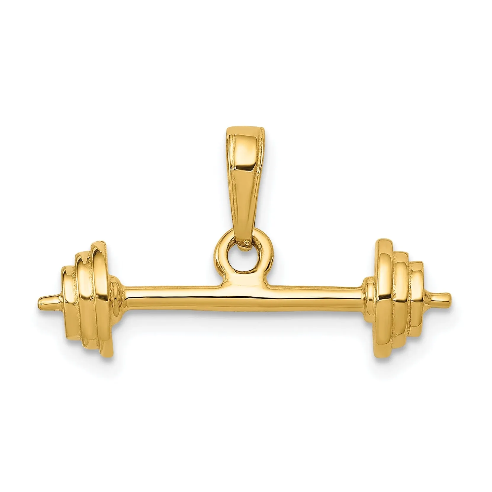 Solid 14k Yellow Gold 3 D Barbell Charm Pendant