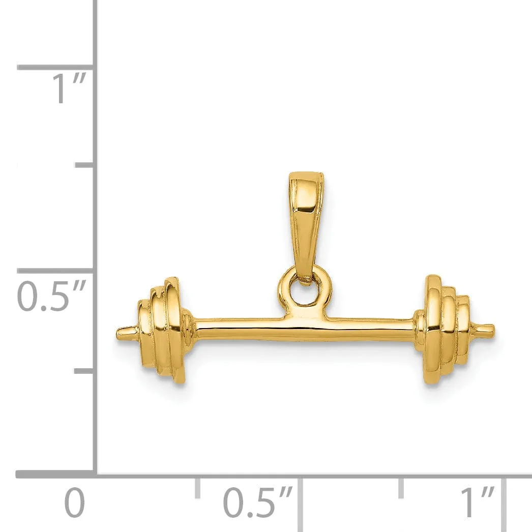 Solid 14k Yellow Gold 3 D Barbell Charm Pendant