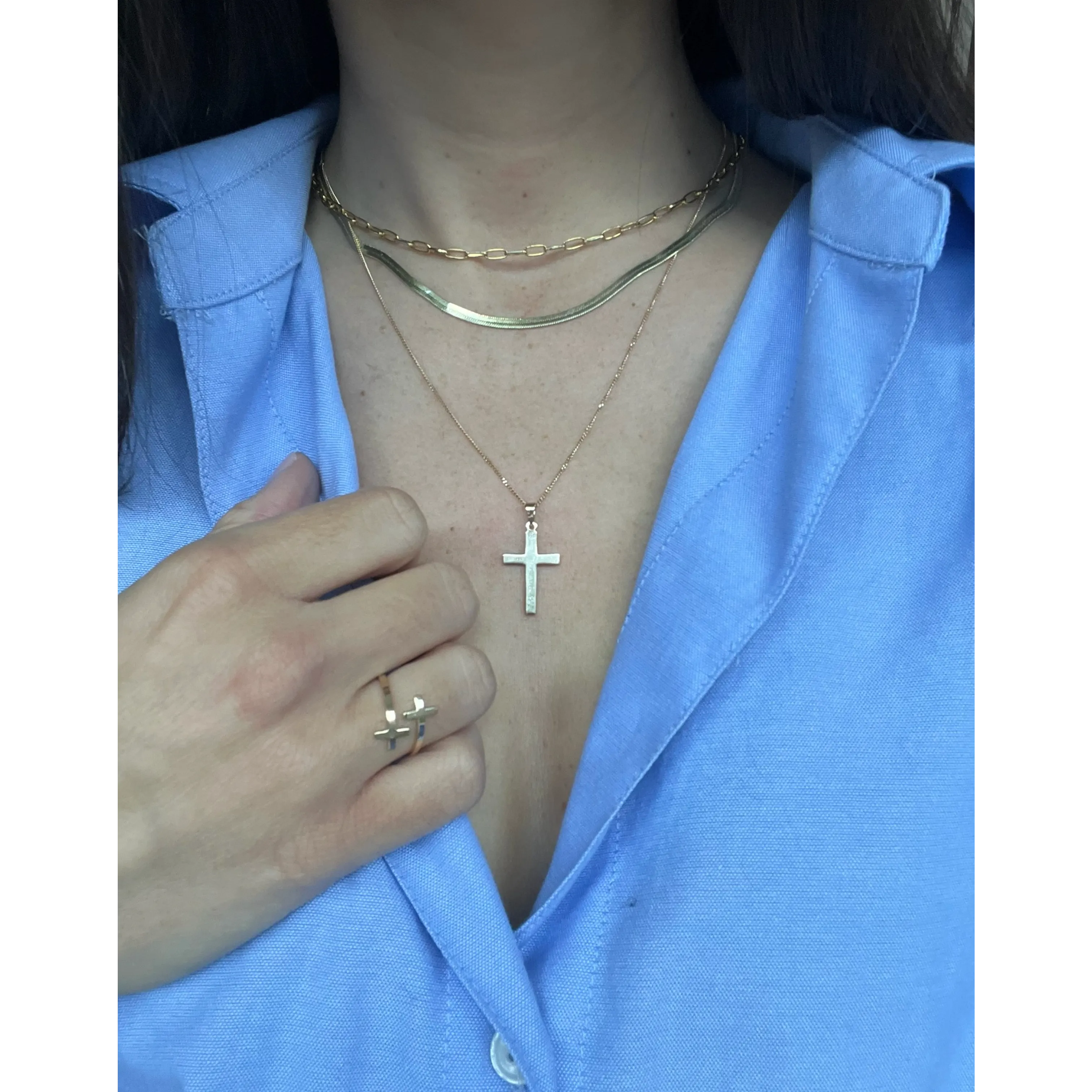 SOLID 14K YELLOW GOLD SMALL DOUBLE CROSS RING