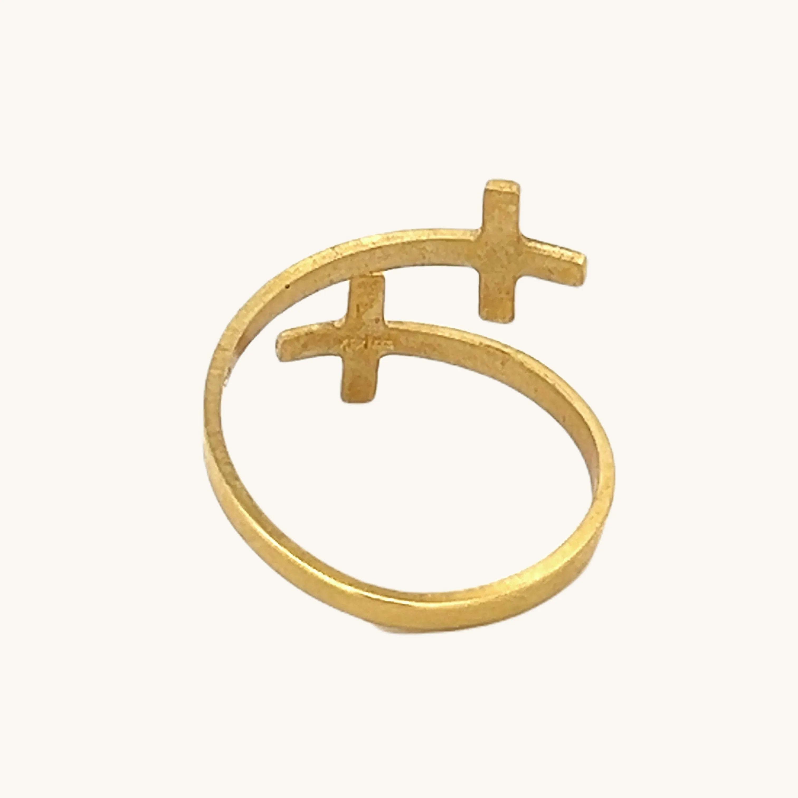 SOLID 14K YELLOW GOLD SMALL DOUBLE CROSS RING