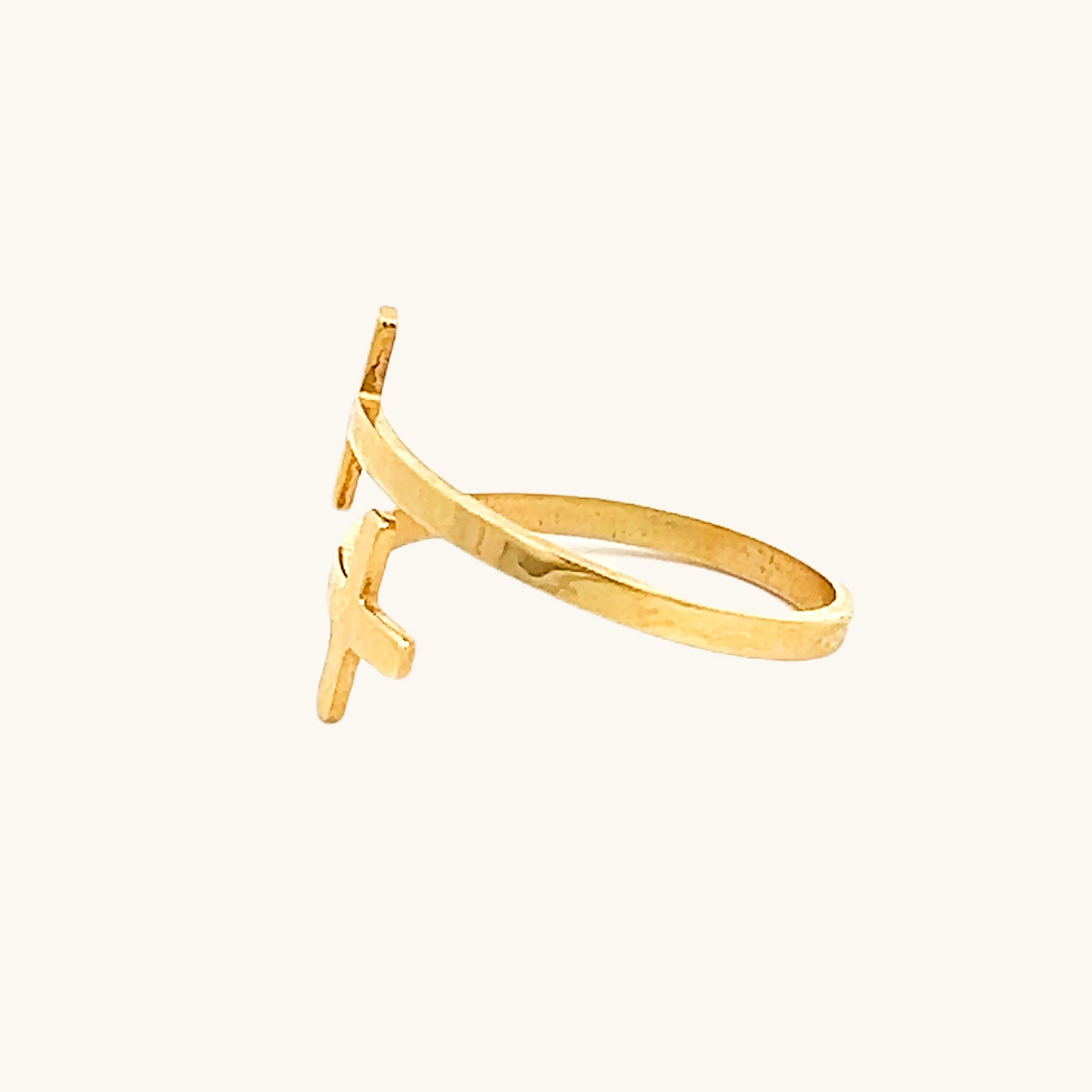 SOLID 14K YELLOW GOLD SMALL DOUBLE CROSS RING