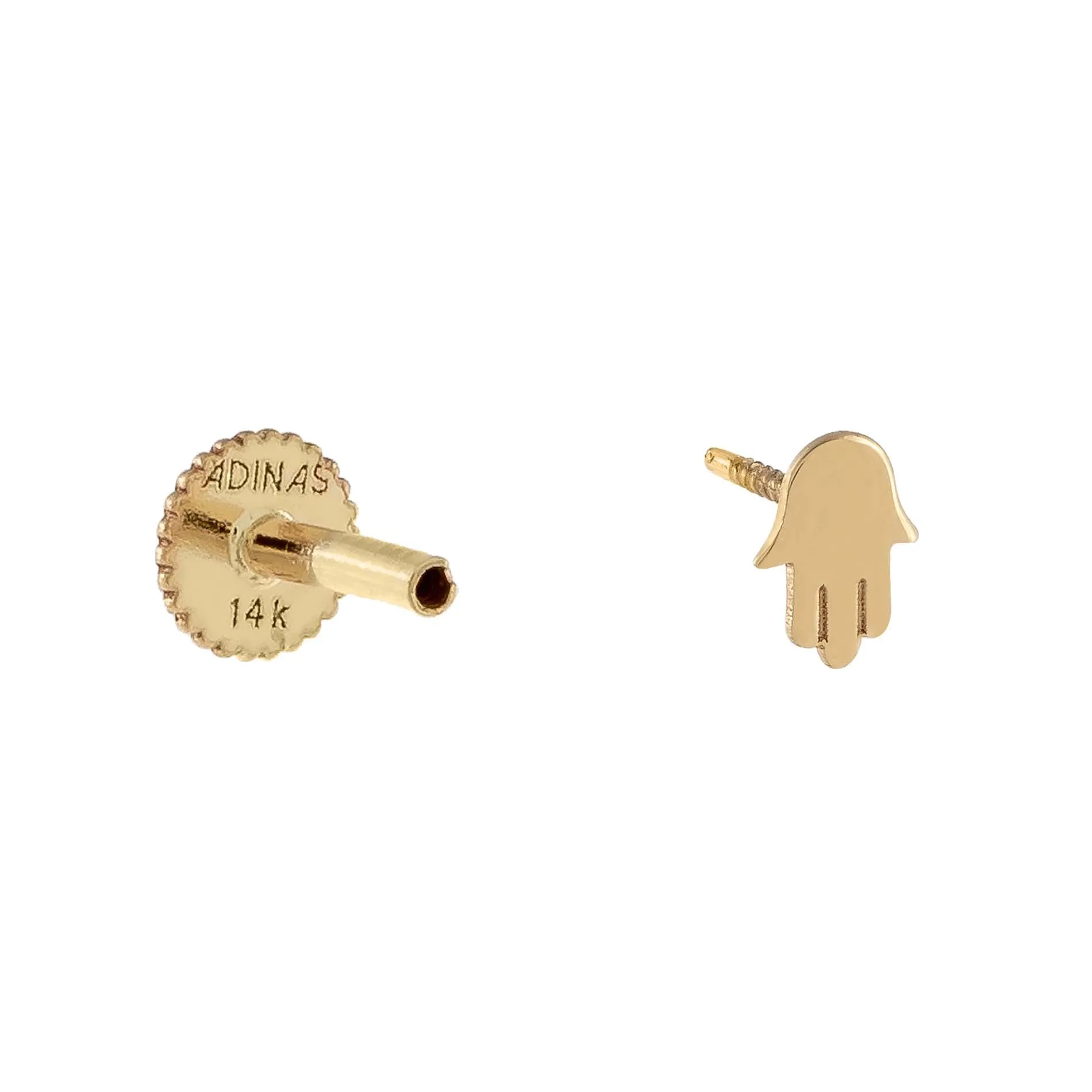 Solid Hamsa Threaded Stud Earring 14K
