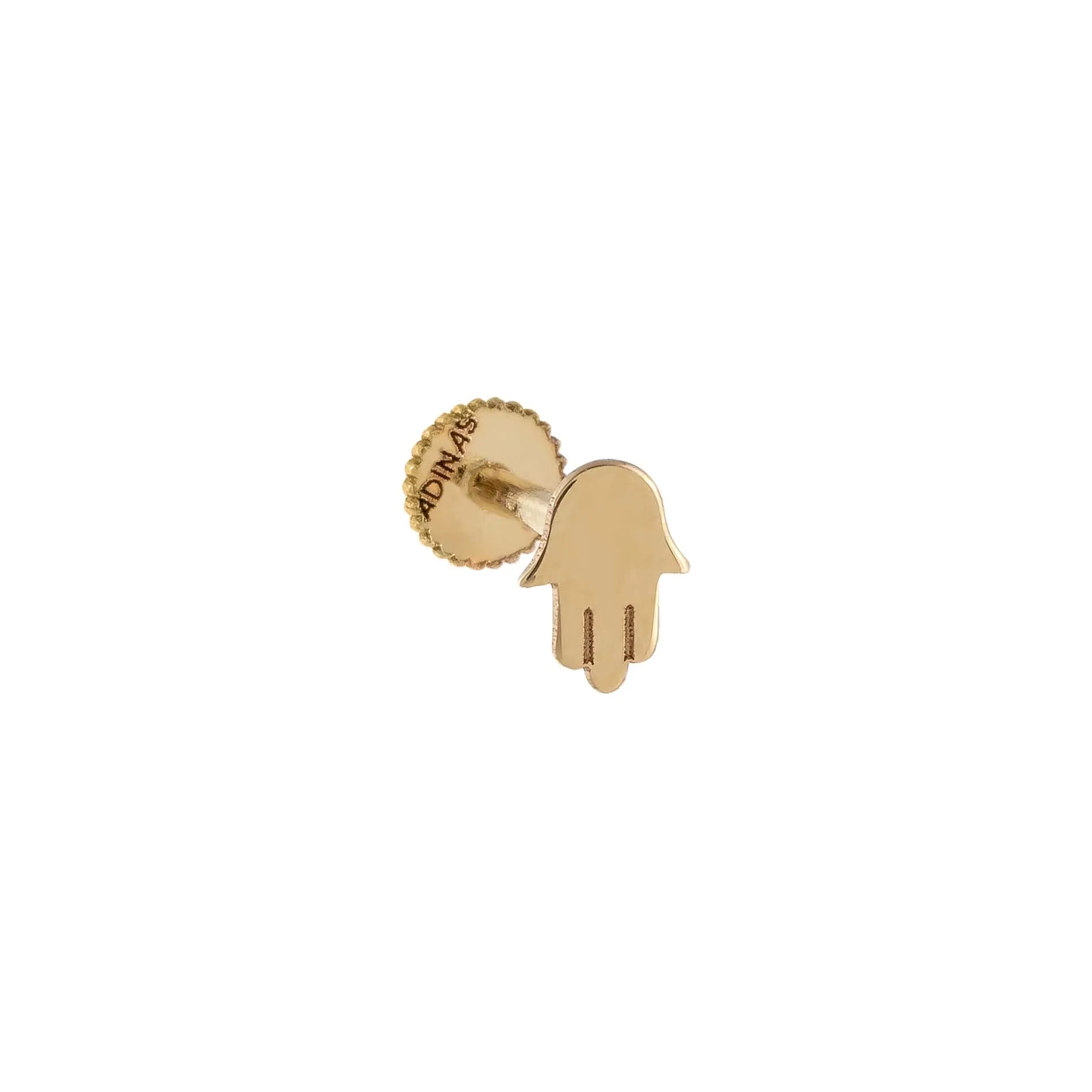 Solid Hamsa Threaded Stud Earring 14K